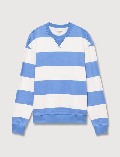 Sweat ray&eacute; col rond manches longues bleu violet homme