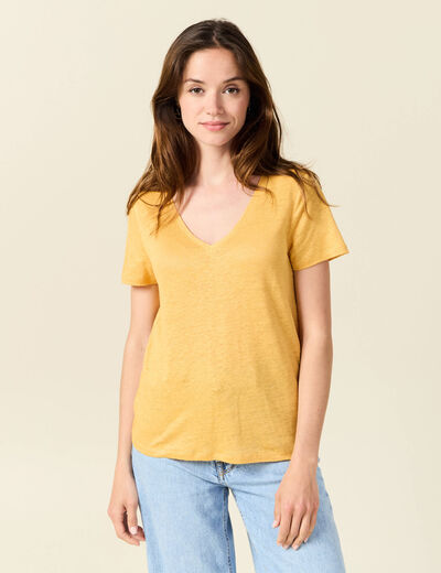 T-shirt en lin jaune femme