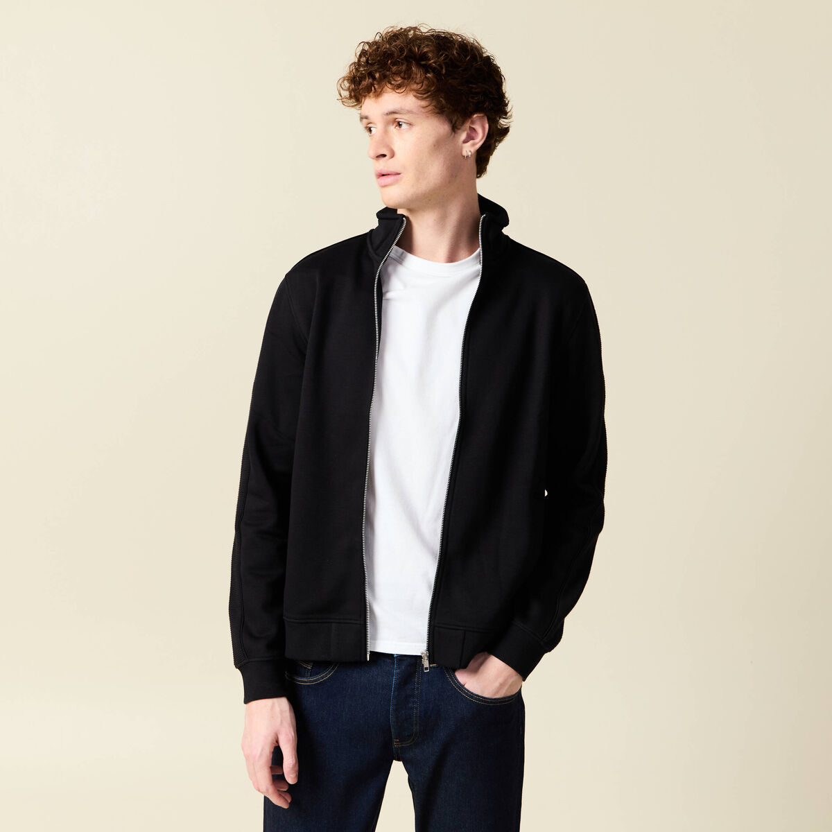 Gilet manches longues zippé noir homme