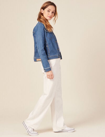 Veste ajust&eacute;e en jeans manches longues denim stone femme