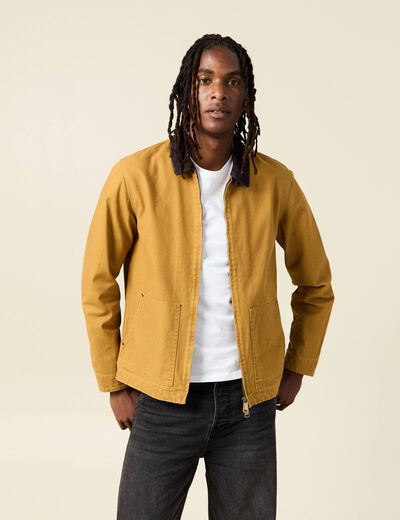 Blouson droit col velours camel homme