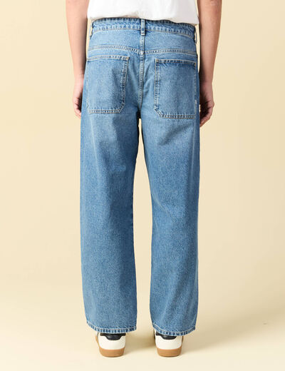 Jeans loose longueur 32 en coton denim bleach homme