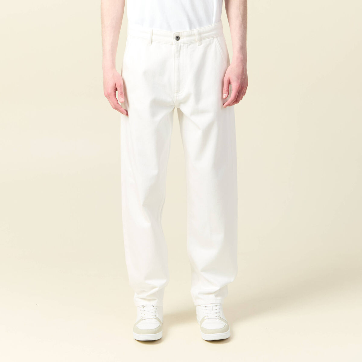Chino droit longueur 32 en coton denim blanc homme