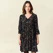 Robe évasée manches 3/4 noir femme