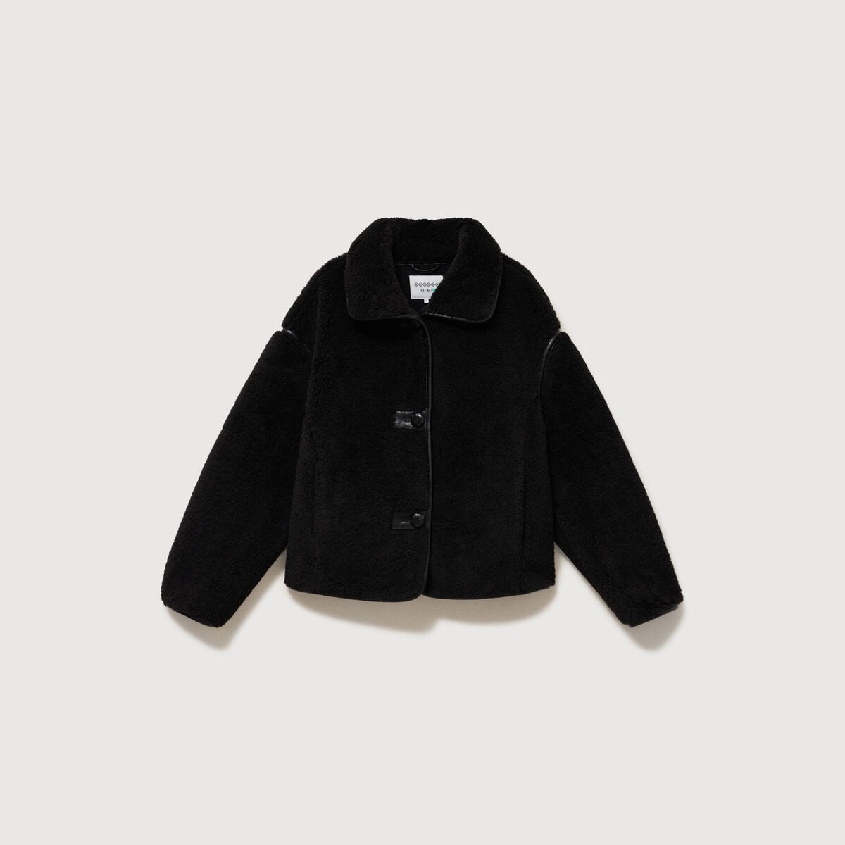 Manteau court oversize sherpa noir femme