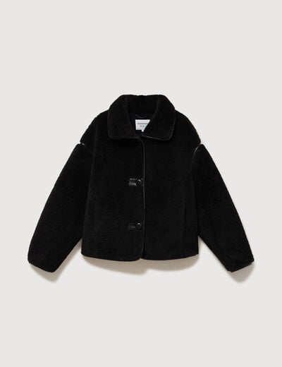Manteau court oversize sherpa noir femme