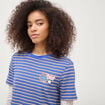 T-shirt ray&eacute; col rond manches courtes bleu electrique femme