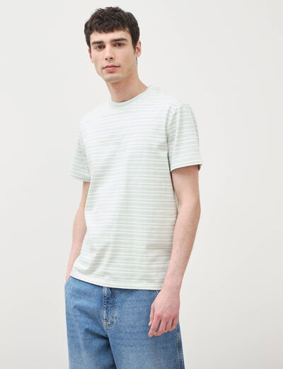 T-shirt ray&eacute; col rond manches courtes bleu gris homme