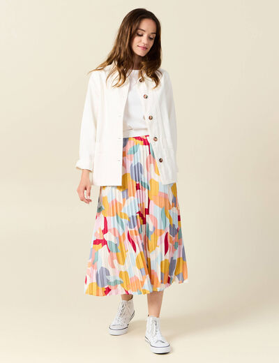Jupe midi évasée plissée creme femme
