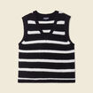 Pull droit court sans manches col v noir femme