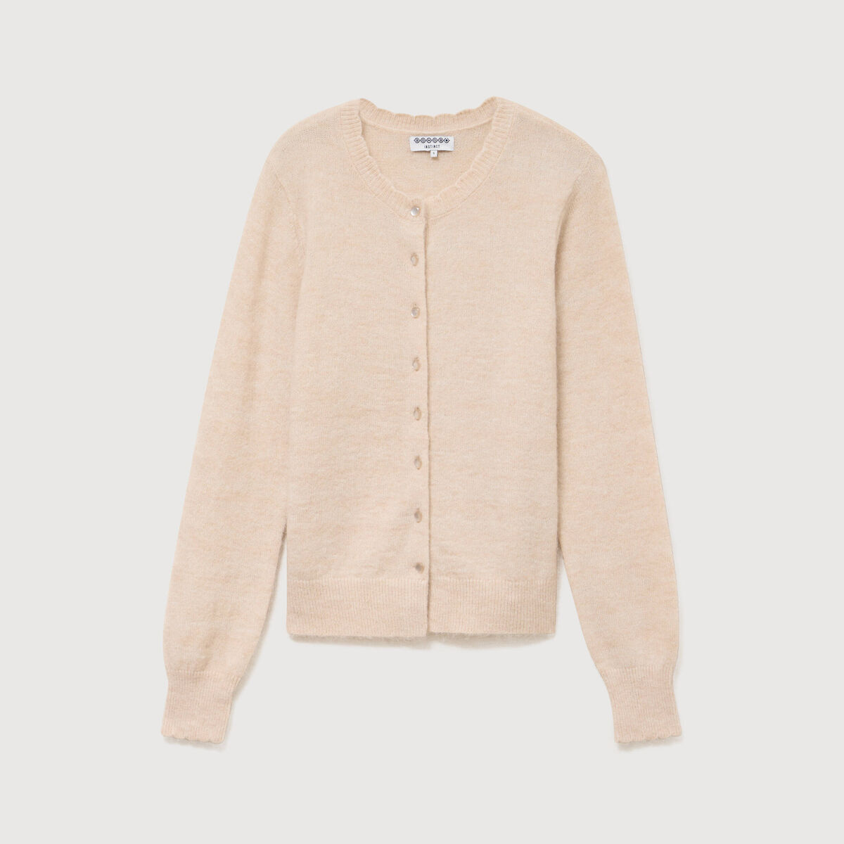 Gilet droit col rond manches longues creme femme
