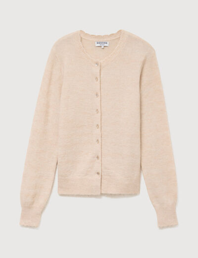 Gilet droit col rond manches longues creme femme