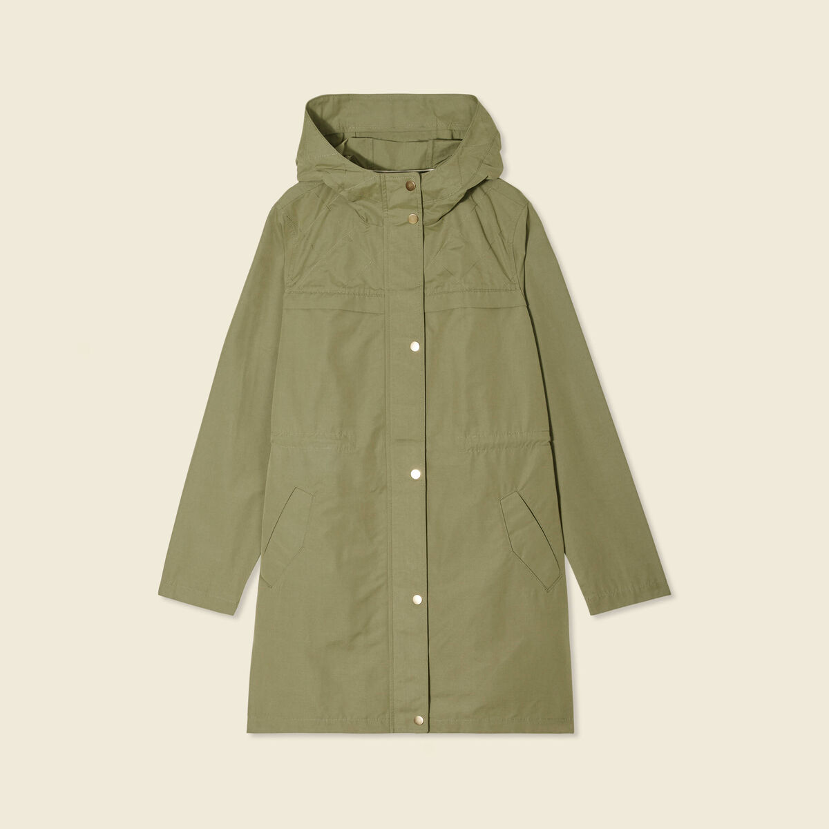 Parka longue à capuche vert kaki femme