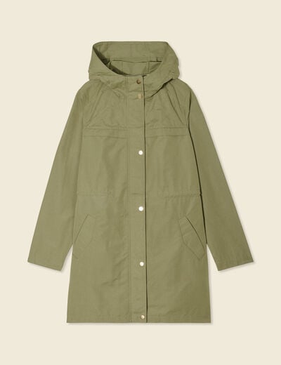 Parka longue à capuche vert kaki femme