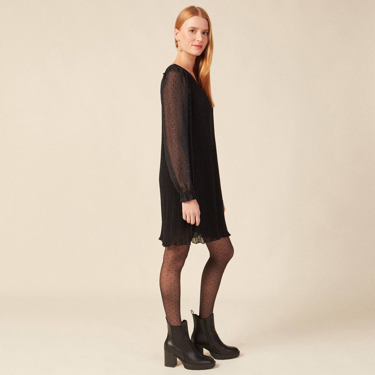 Robe trapèze plissée noir femme