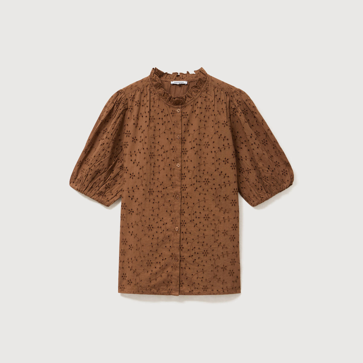Chemise en coton manches coude marron femme