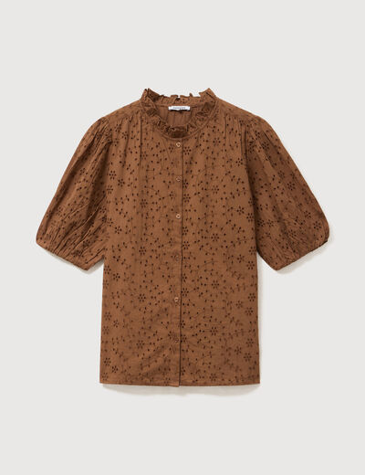 Chemise en coton manches coude marron femme