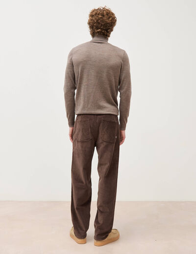 Pantalon droit en velours longueur 32 marron fonc&eacute; homme