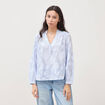 Chemise en coton col V manches longues bleu gris femme