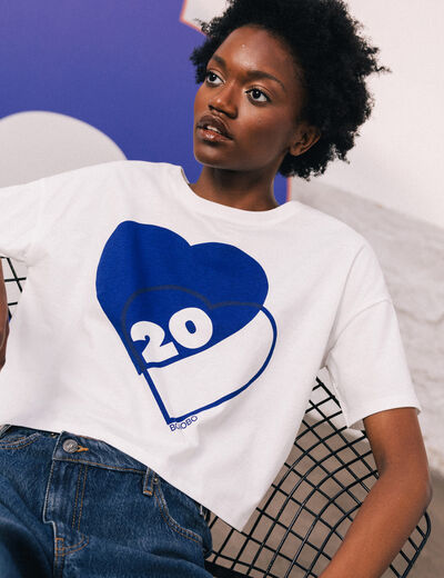 T-shirt droit cropped manches coude ecru femme