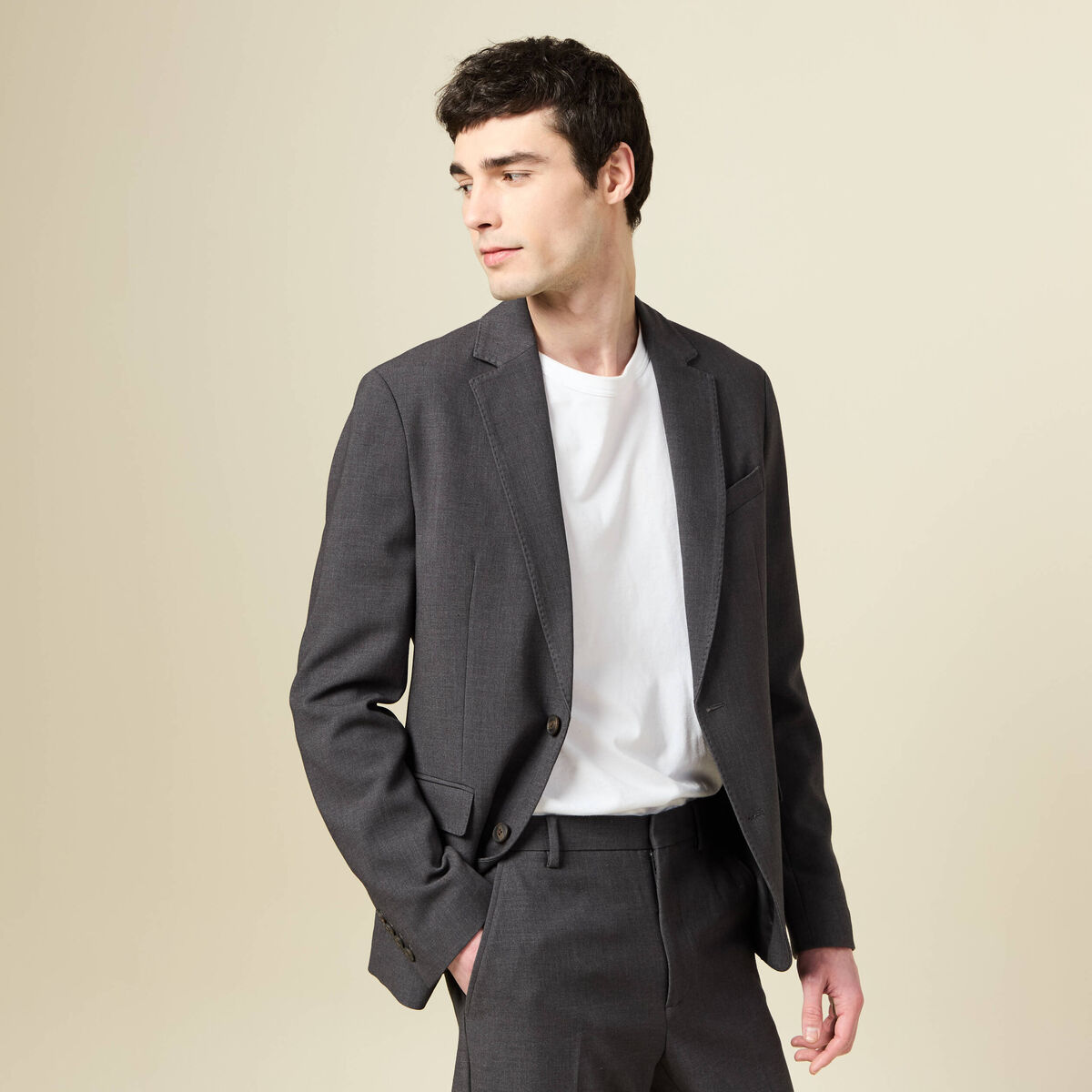 Blazer manches longues col tailleur gris fonc&eacute; homme