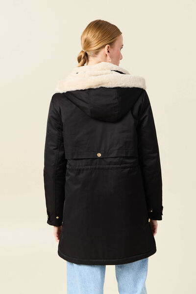 Parka droite à capuche noir femme