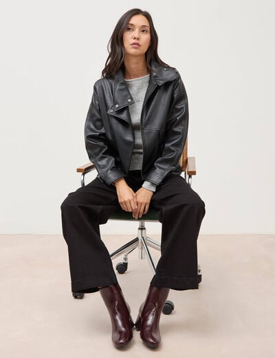Blouson manches longues similicuir noir femme