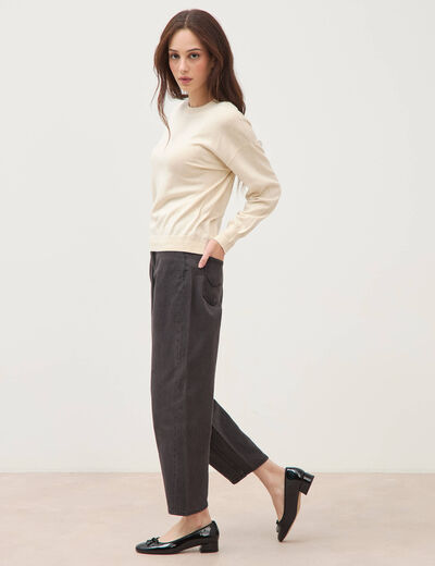 Pull oversize col rond manches longues creme femme
