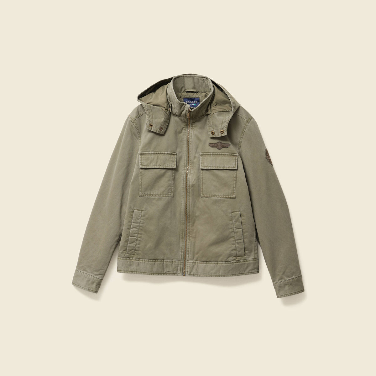 Blouson col montant &agrave; capuche vert kaki homme