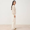 Pull col v manches longues creme femme