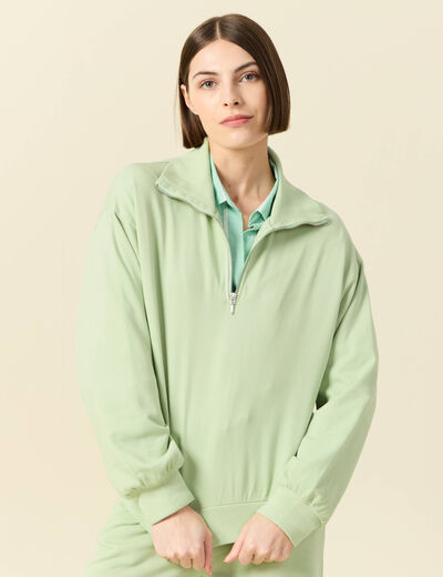 Sweat manches longues col camionneur vert clair femme