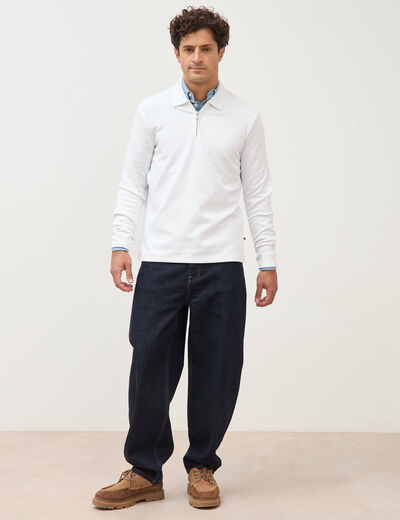 Polo droit manches longues blanc homme