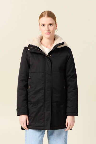 Parka droite à capuche noir femme