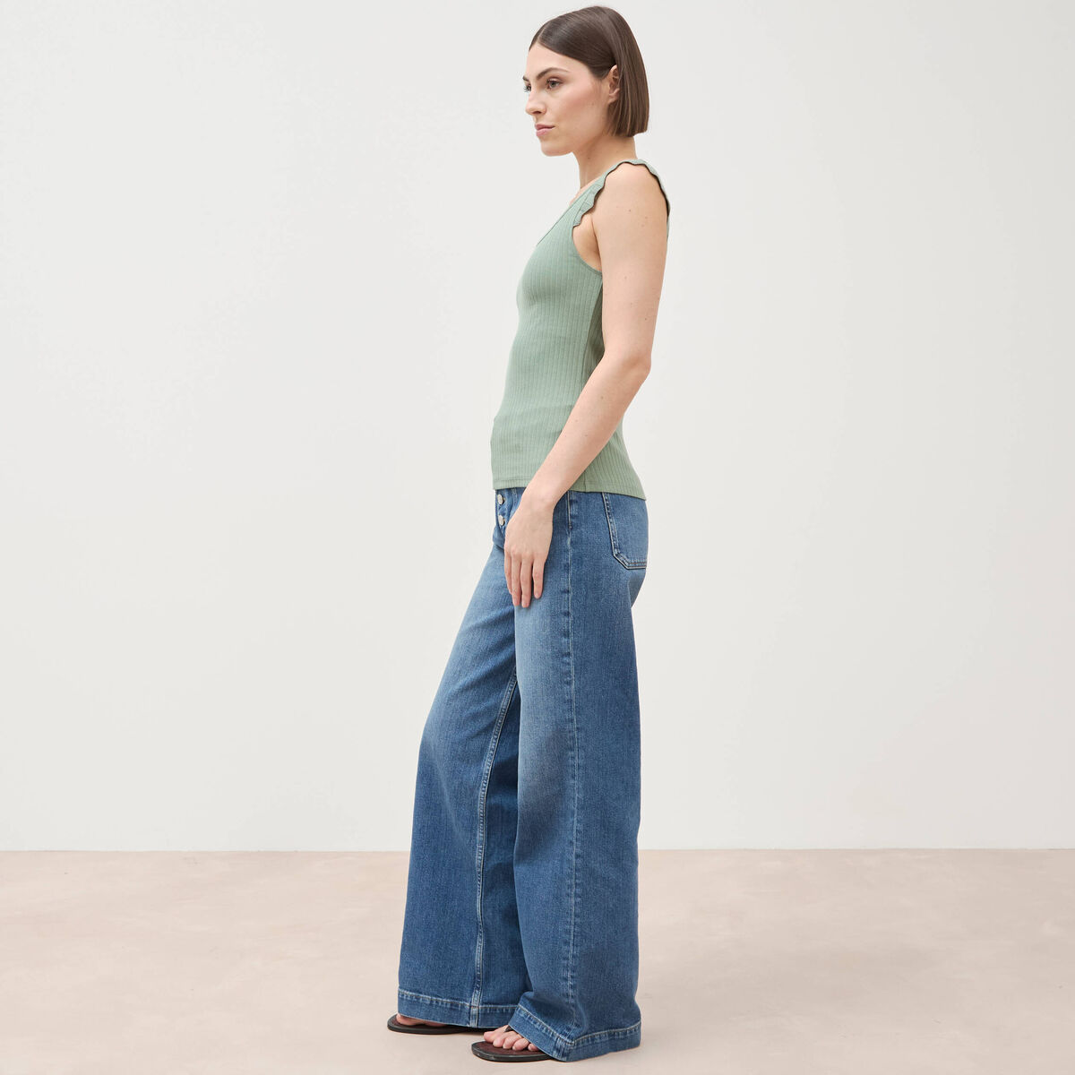 D&eacute;bardeur bretelles larges vert kaki femme