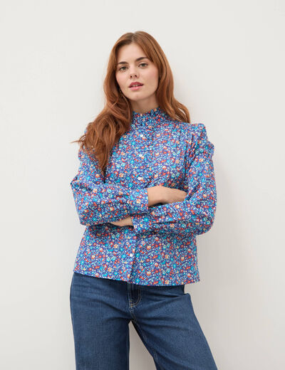 Chemise droite en coton manches longues bleu marine femme