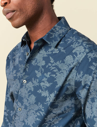 Chemise en coton manches longues bleu marine homme