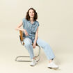 Polo en lin manches courtes bleu gris femme