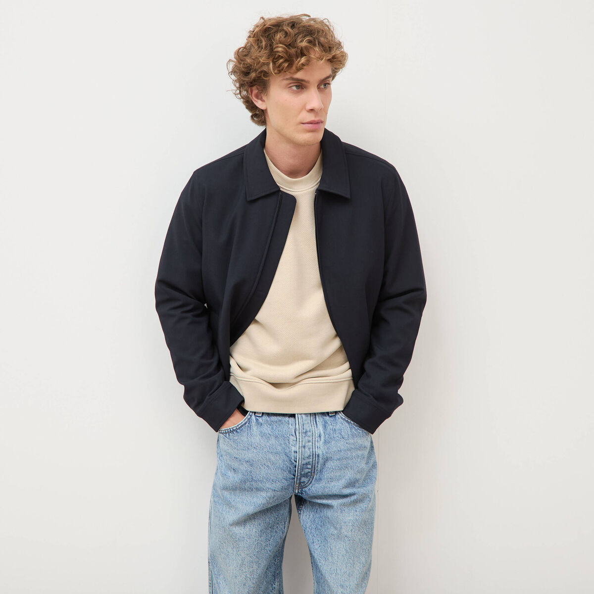 Blouson manches longues doubl&eacute; bleu marine homme