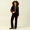Pantalon large taille haute en velours marron fonc&eacute; femme