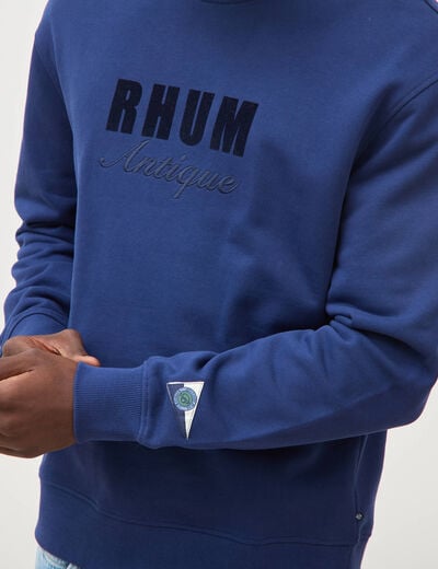 Sweat droit col rond brod&eacute; en coton bleu fonc&eacute; homme