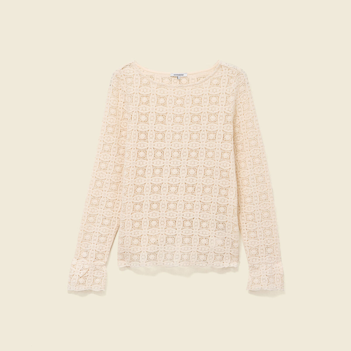 T-shirt manches longues en dentelle ecru femme