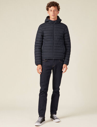 Doudoune droite à capuche bleu marine homme