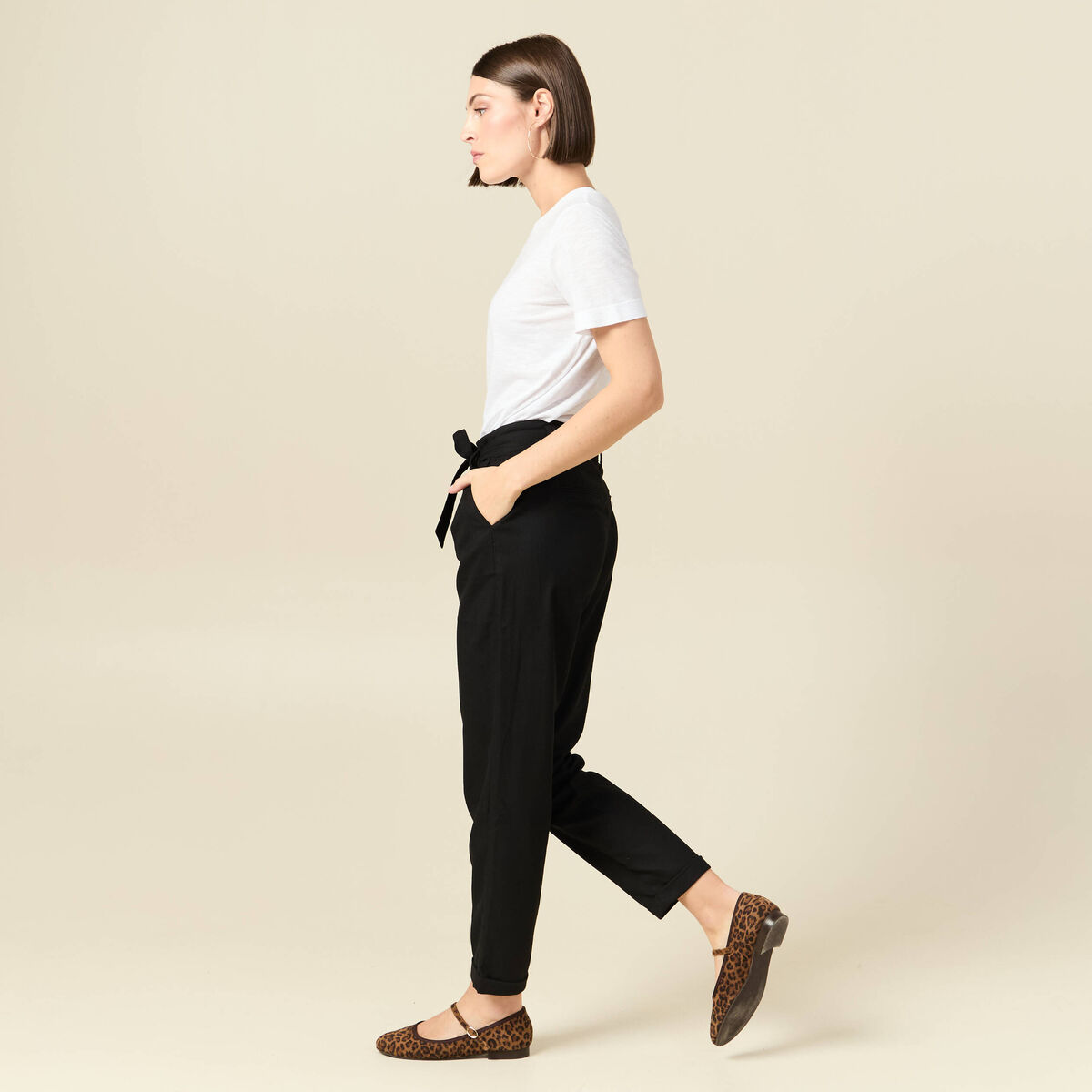 Pantalon paperbag noir femme