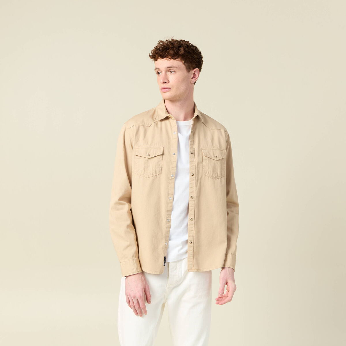 Chemise manches longues beige homme