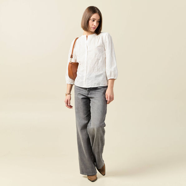 chemise manches 34 brodee ecru femme Chemise manches 3/4 brodée ecru femme