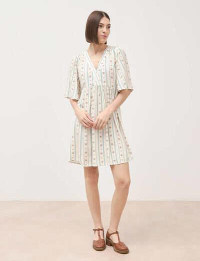 Robe fluide col v manches courtes bleu gris femme