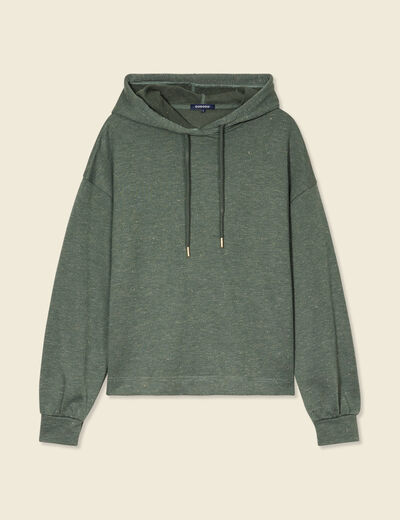 Sweat à capuche brillant vert kaki femme