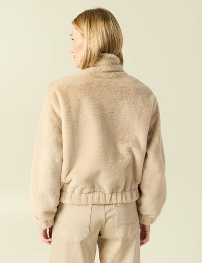 Veste droite courte col montant beige femme