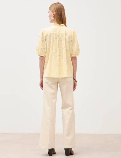 Chemise en coton manches coude jaune clair femme
