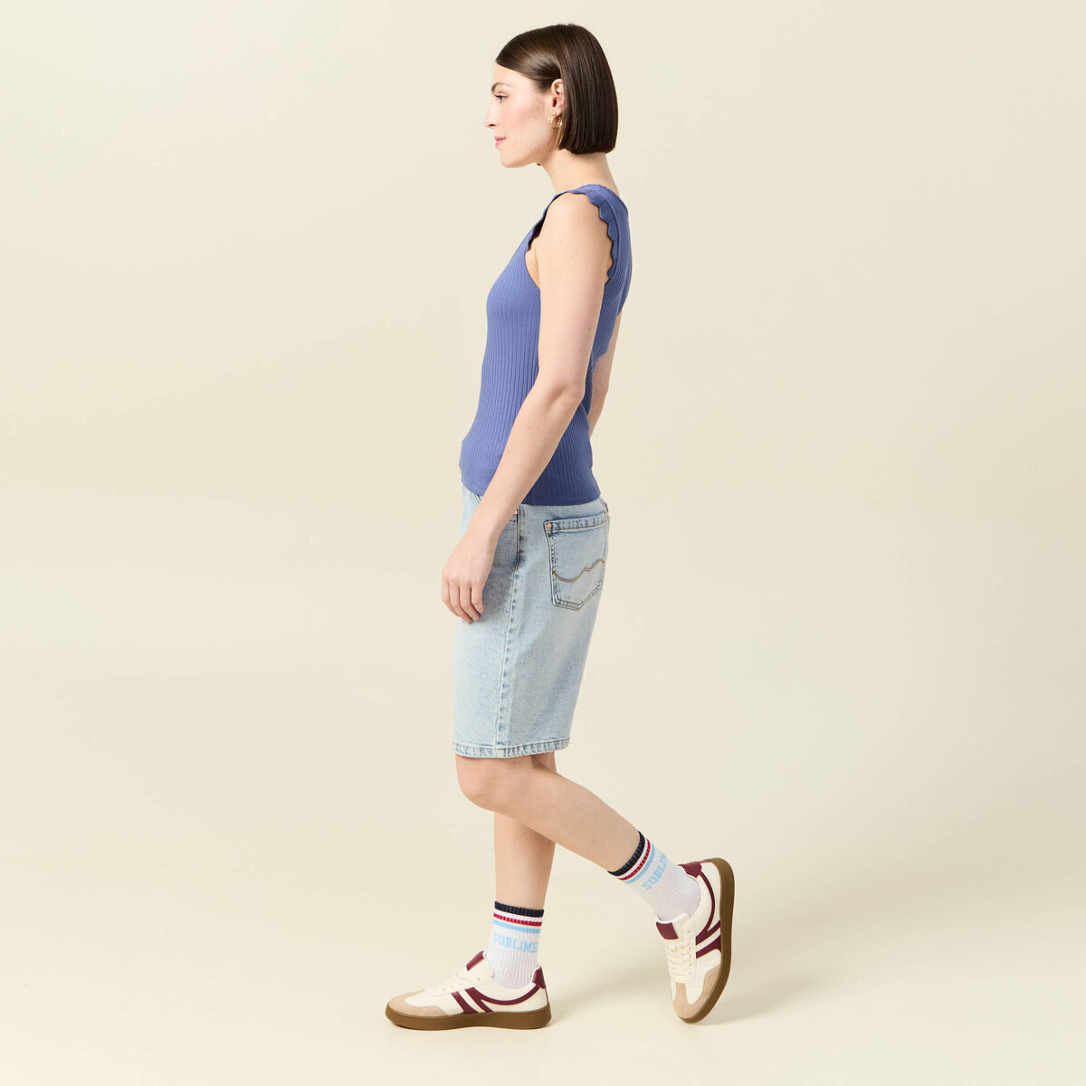 Débardeur bretelles larges bleu gris femme